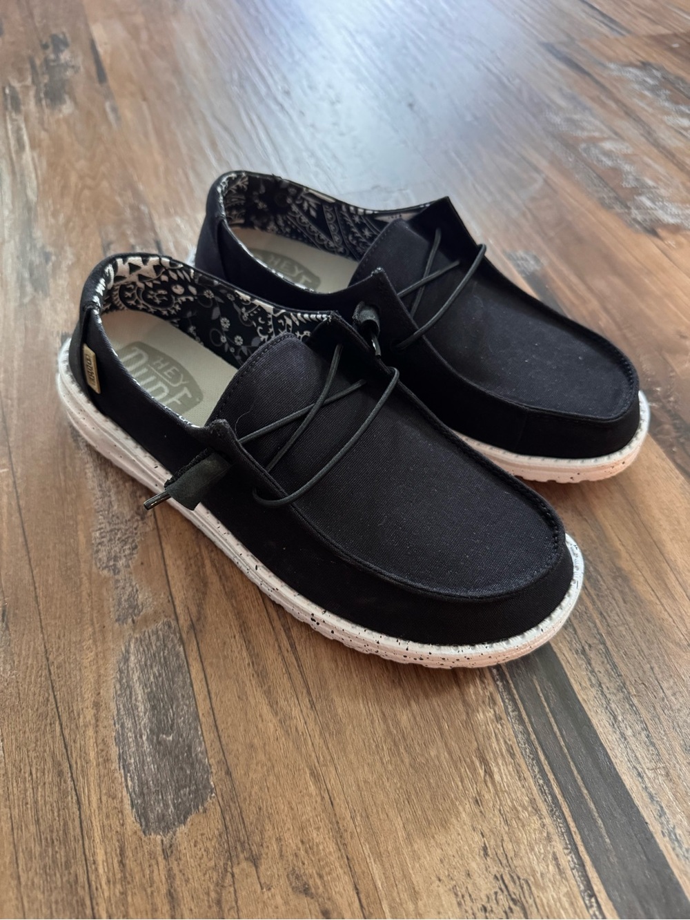 Hey Dude Women's Black Canvas Slip-On Loafers with White Speckled Sole - Picture 2 of 3